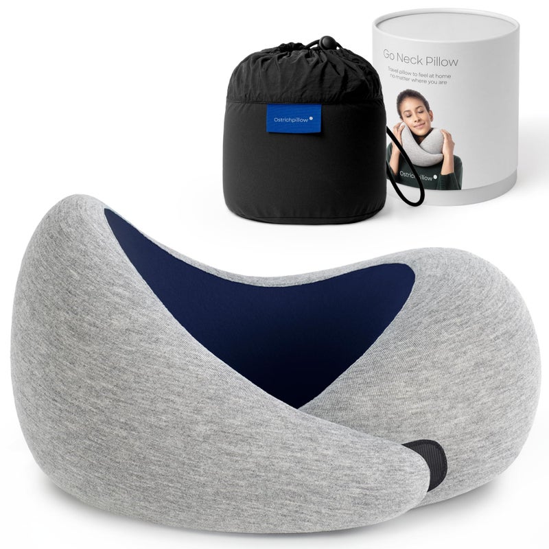 OSTRICH PILLOW Ostrichpillow Go Neck Pillow, Travel Pillows for Airplanes, Premium Memory Foam Travel Pillow, 360Âº Ergonomic Design, Asymmetrical Sides, Travel Bag Included, Washable Modal Cover - Image 1